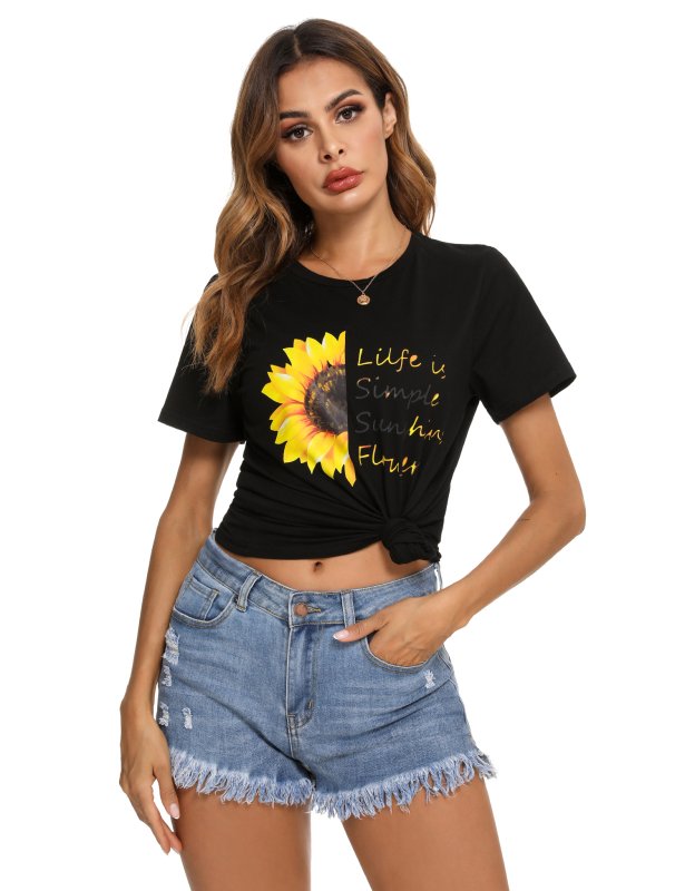 Ladies Casual Fashion Sunflower Print Top