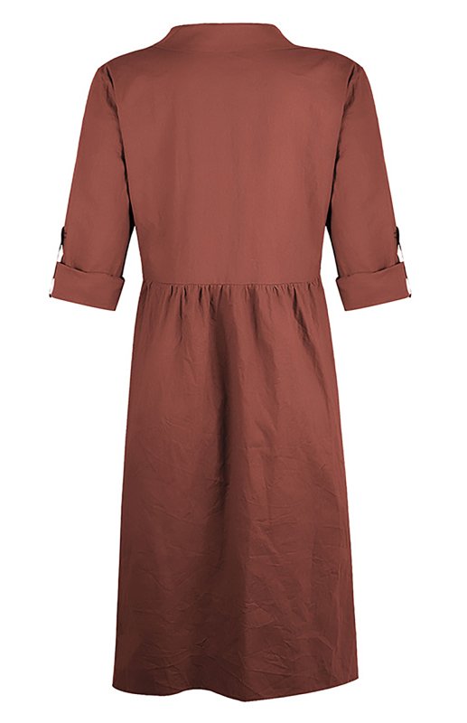 Lapel Front Button Loose Cotton Linen Shirt Dress