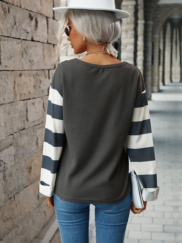 Women’s Colorblock Leopard Print Stripe Long Sleeve Top