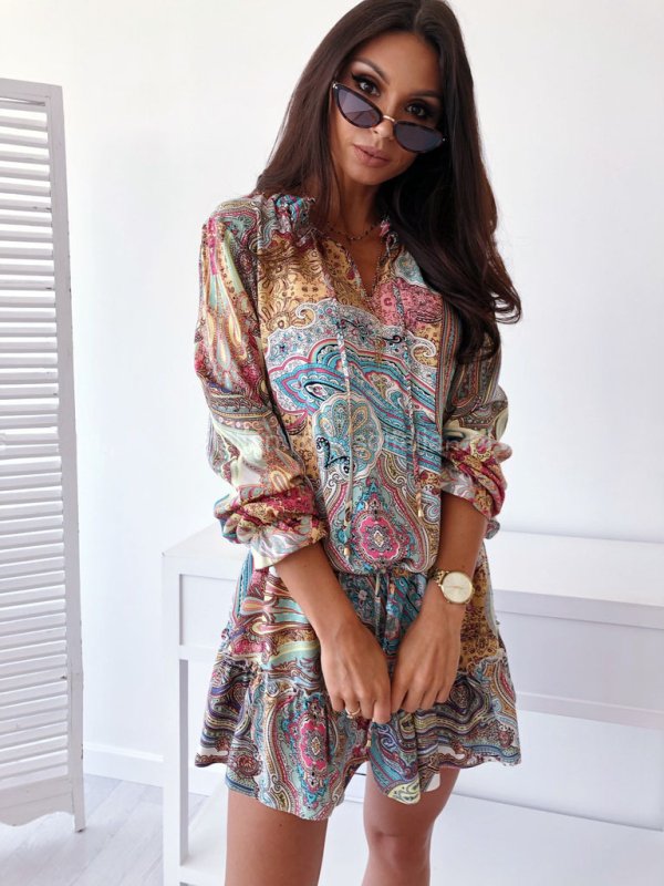 Women’s ethnic print long-sleeved dress