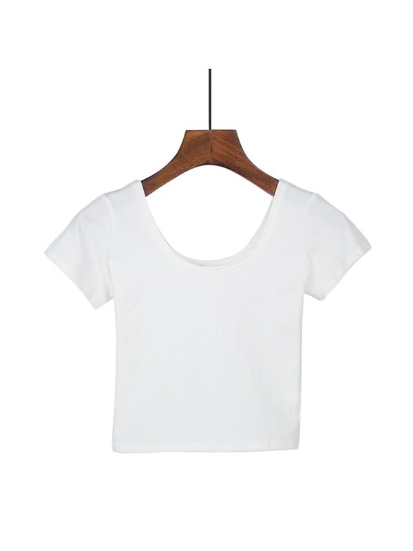 Cotton tight-fitting navel-cut short-sleeved women’s t-shirt slim high-waist cropped top