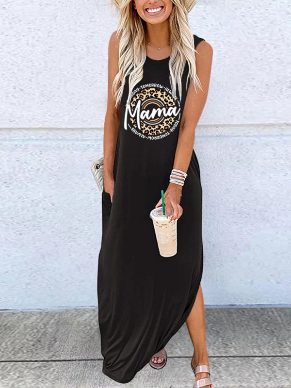 Women’s Graphic Print Henley Long Dress