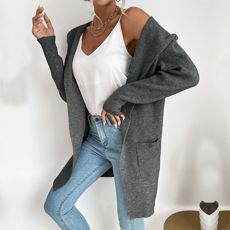 women’s hooded pit knitted sweater cardigan coat