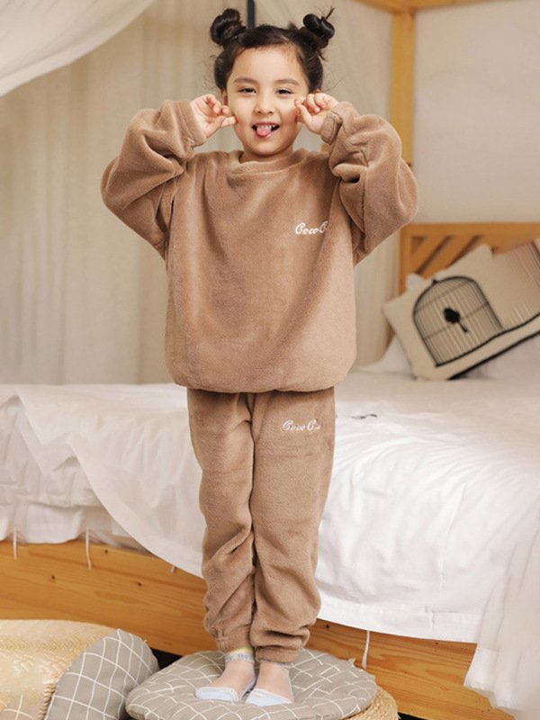 Children’S Embroidered Coral Fleece Pajama Set