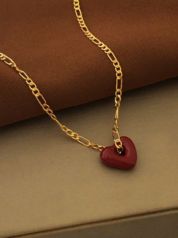 Fashionable, simple and versatile burgundy love necklace and earrings