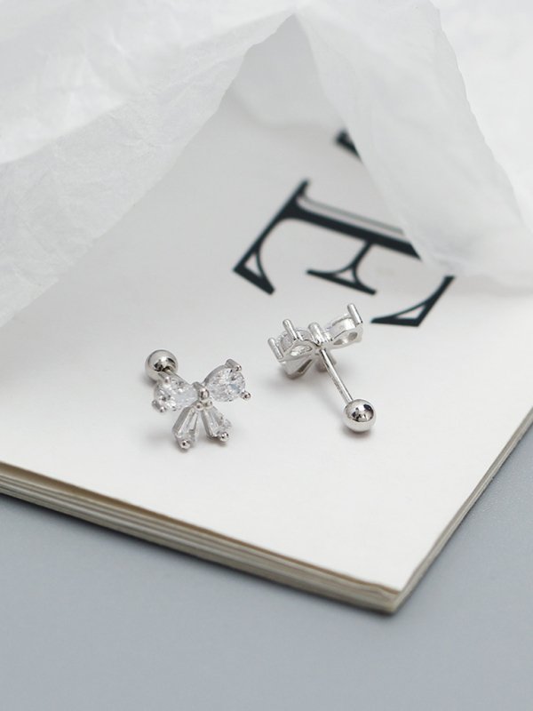 Women’s 925 Silver Needle Bow Tie Shape Stud Earrings