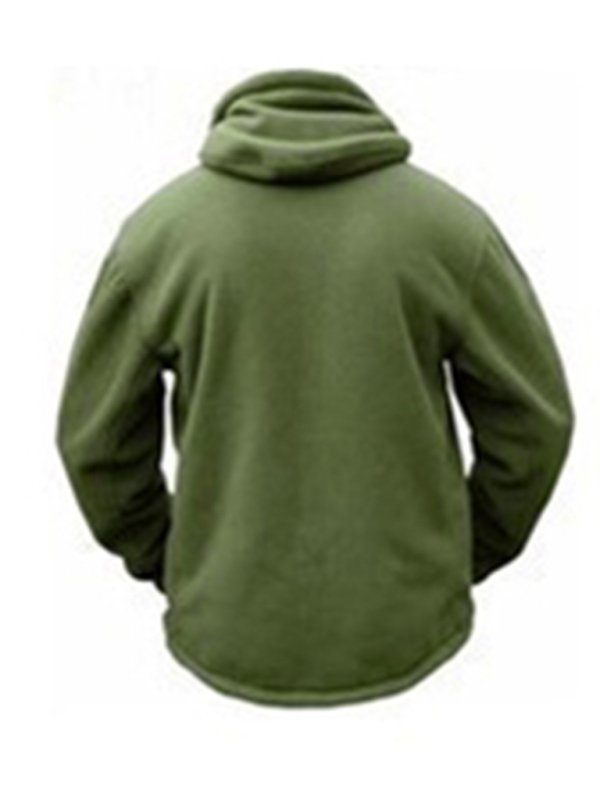 Men’s Outdoor Warm Liner Fleece Jacket Cold-Proof Jacket Wind Hood Solid Color Hooded Jacket