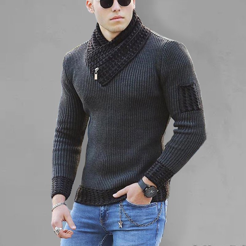 British Plus Size Men’s Sweater Pullover Long Sleeve Scarf Turtleneck Men’s Knitwear