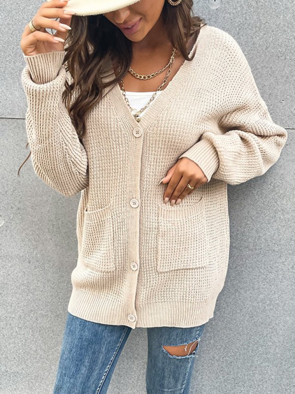 women’s button pocket cardigan knitted sweater coat