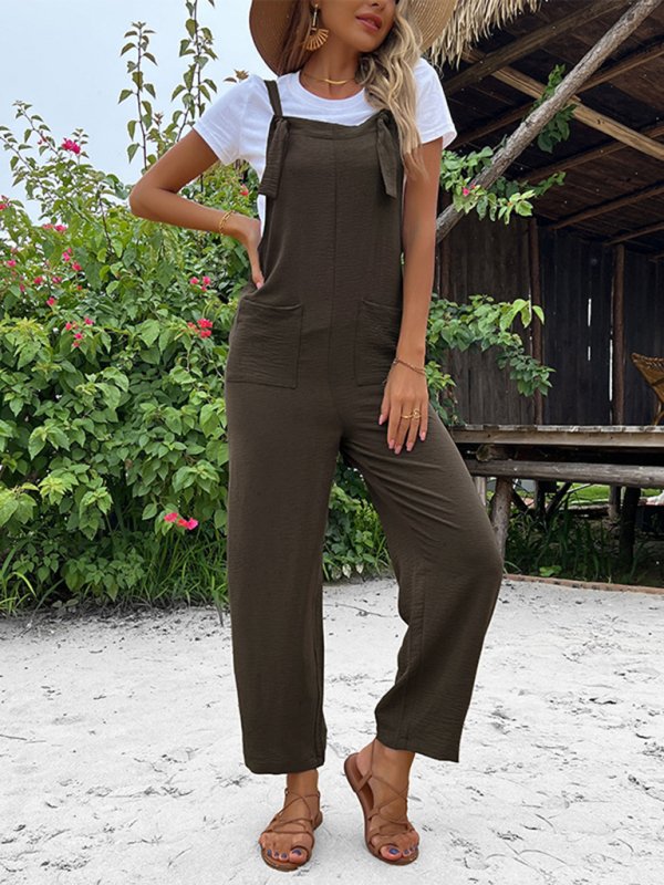 Women’s cropped straight patch pocket overalls