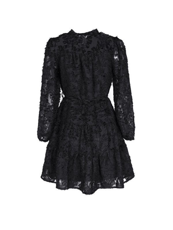 Women’s new solid color three-dimensional jacquard long-sleeved round neck dress