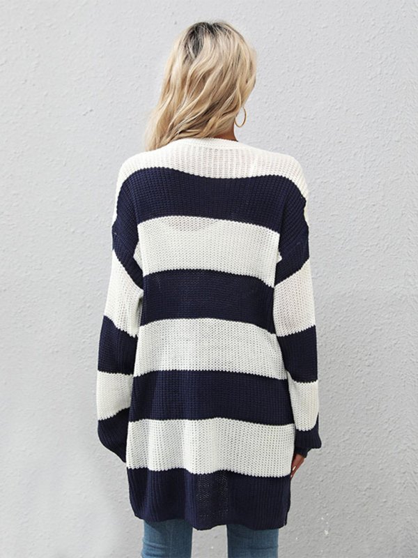 Women’s Long Sleeve Striped Cardigan Sweater Jacket