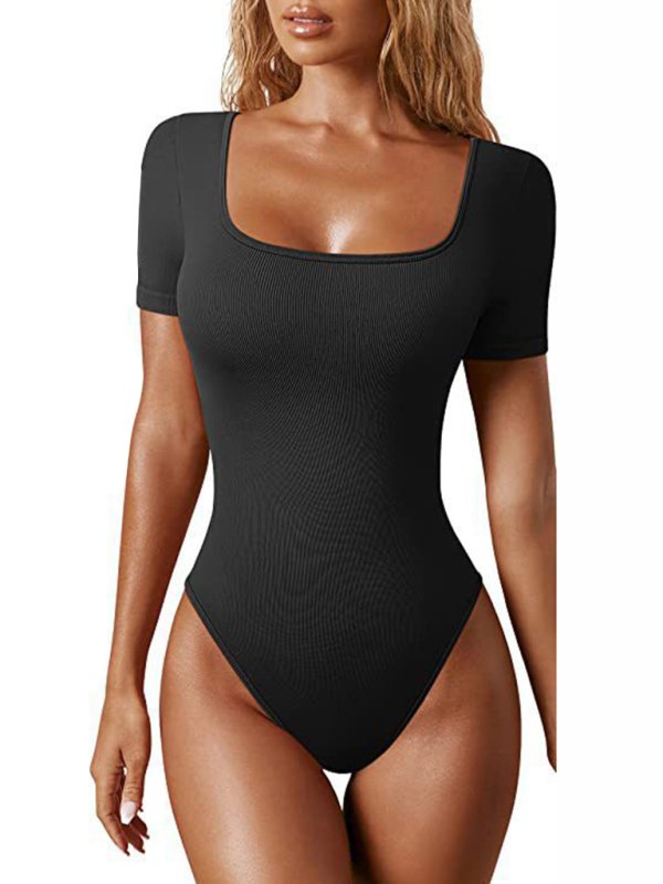 women’s sexy square collar short sleeves  bodysuit