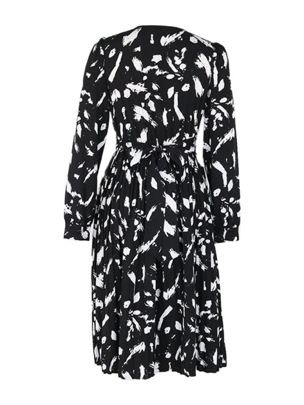 Women’s new temperament printed black long-sleeved dress