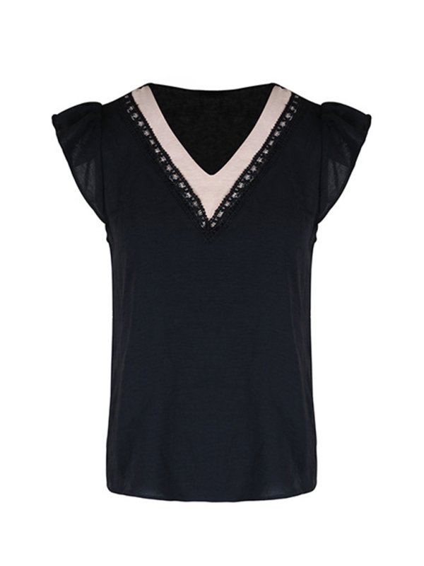 New style women’s casual color block V-neck top