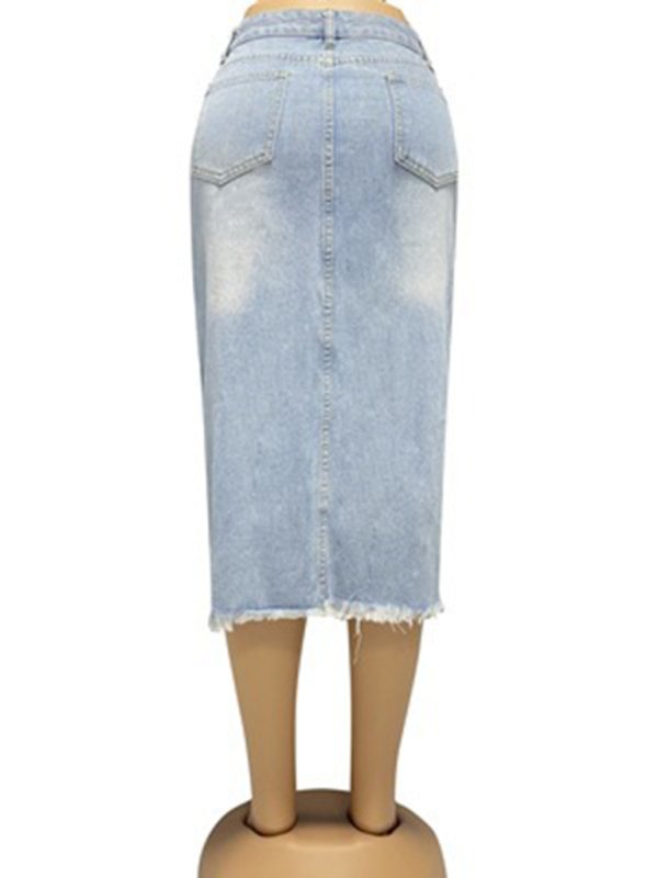 Women’s button slit high waist denim skirt