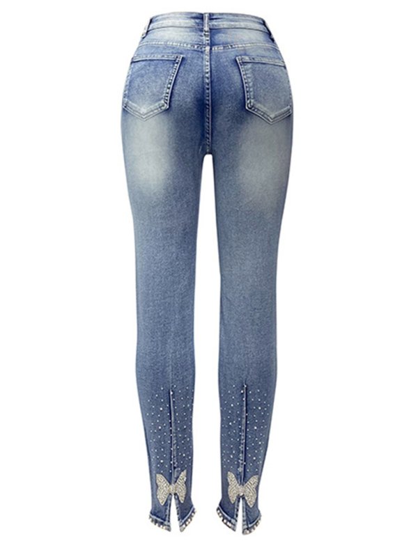 Women’s washed beaded denim pencil pants