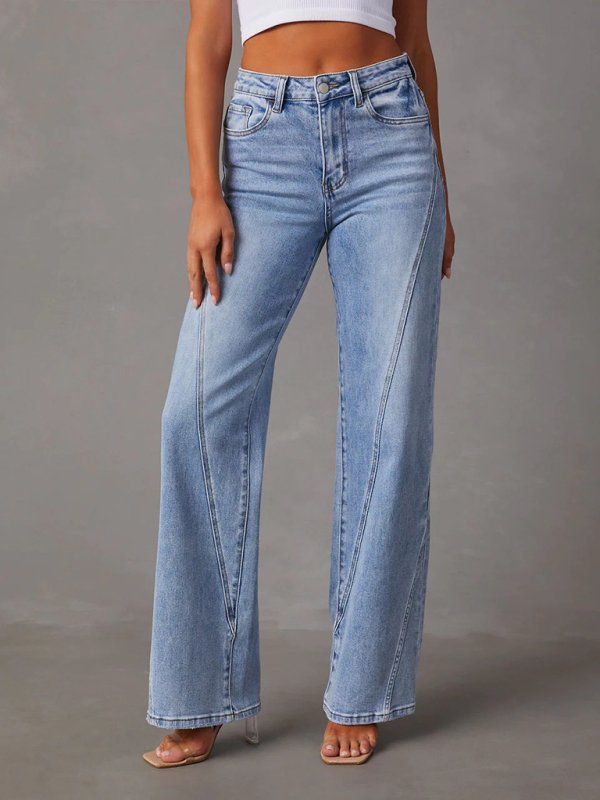 New style comfortable casual loose spliced wide leg women’s jeans