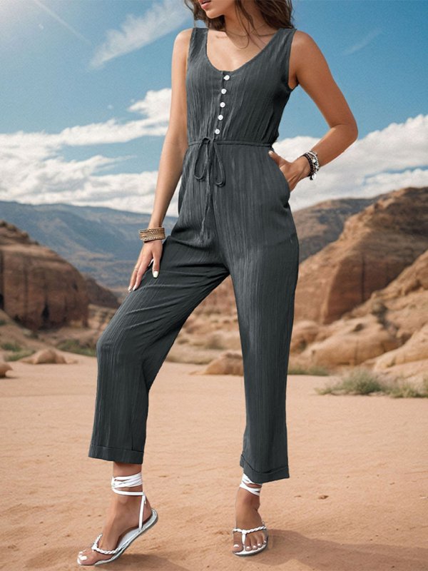 Women’s simple casual solid color texture vest jumpsuit