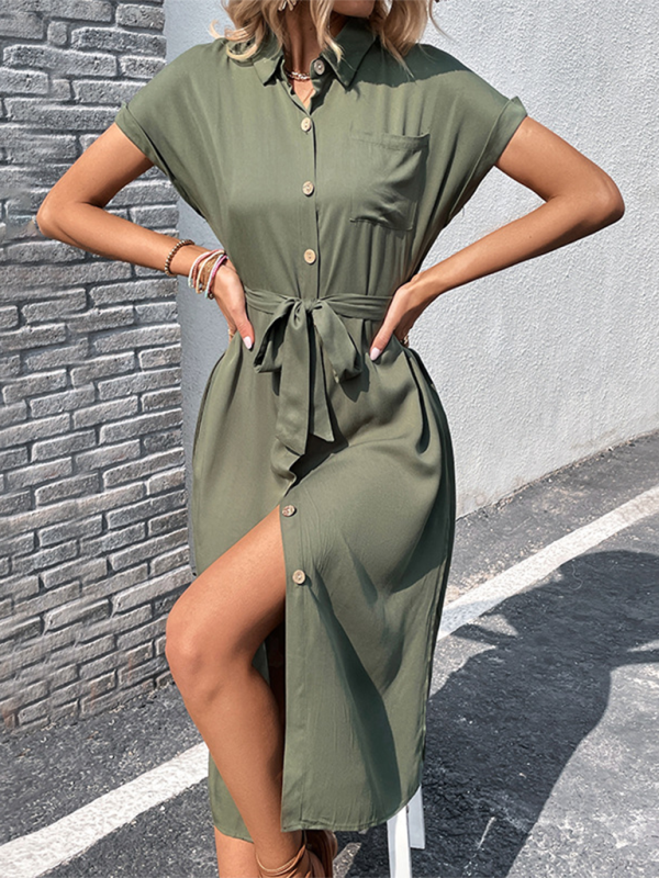 Fashion women’s slit solid color dress