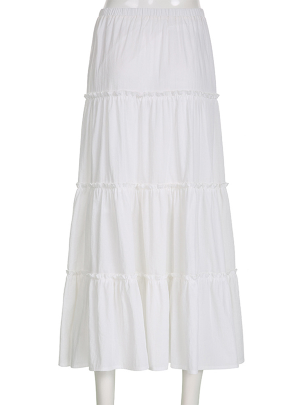 Literary retro gentle white splicing bohemian casual skirt