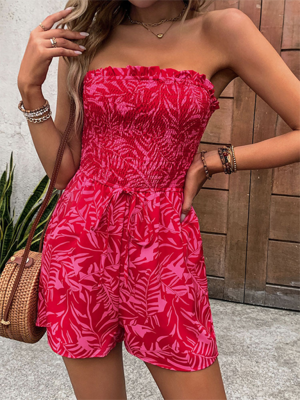 New women’s one-shoulder elastic printed tube top jumpsuit