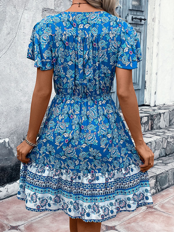 Women’s new bohemian v-neck ethnic style floral dress