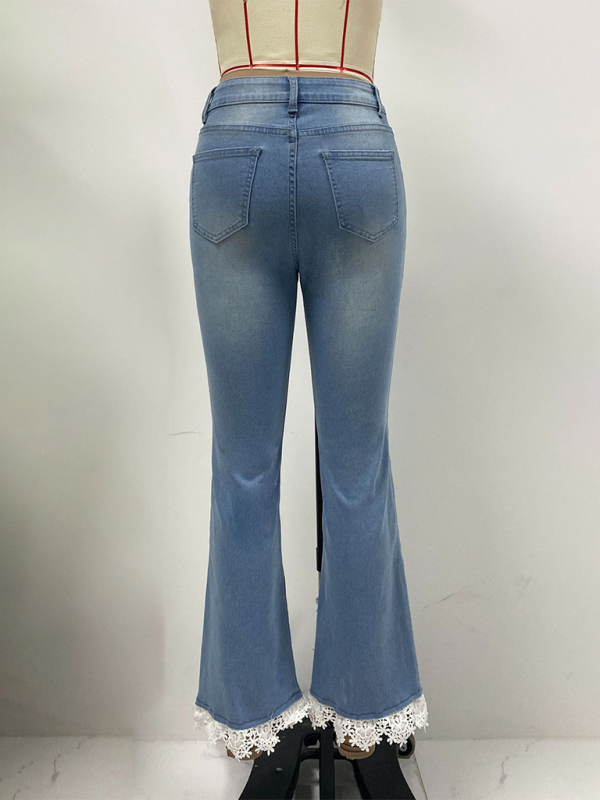 High waist slim fit bootcut jeans for women with fresh hem lace trousers