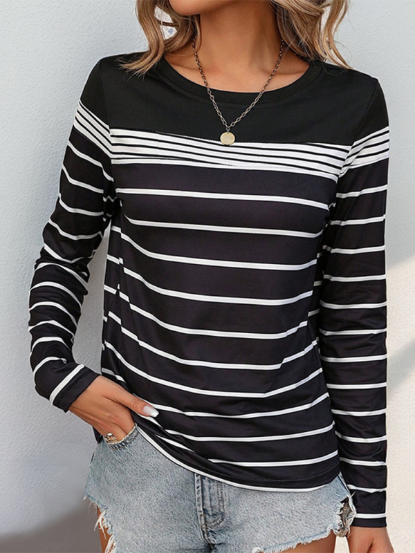 Ladies new casual striped long-sleeved T-shirt